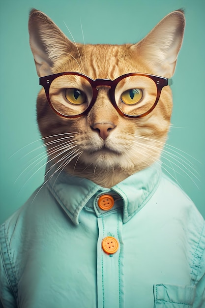 Hipster Cute Cat Funny Art Illustration Anthropomorphic Cats