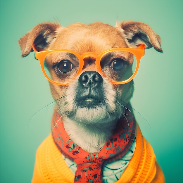 Hipster Cute Dog with glasses Funny Art Illustration Anthropomorphic Dogs