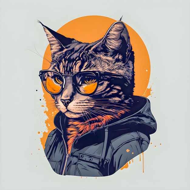 Hipster Cute Pop Art Cat Illustration Hand Drawn