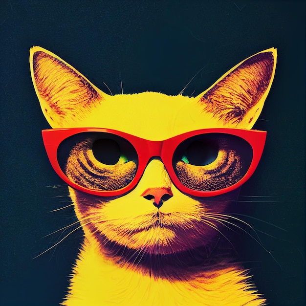 Hipster Cute Pop Art Cat Illustration