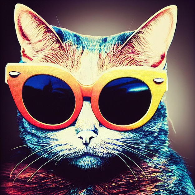 Hipster Cute Pop Art Cat Illustration