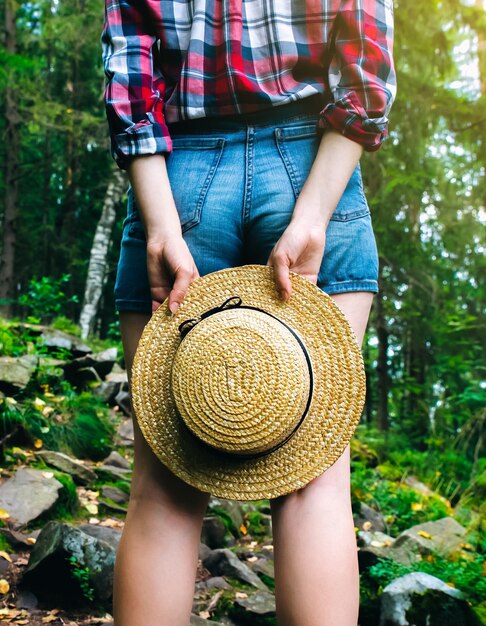 Hipster girl in the mountains