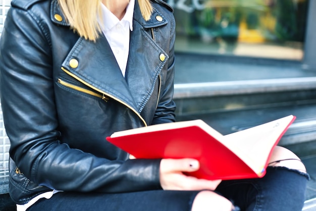 Hipster girl reading book