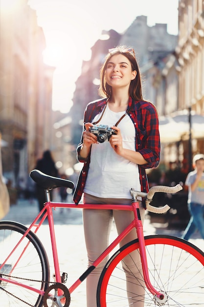 Hipster Girl Ride Bicycle