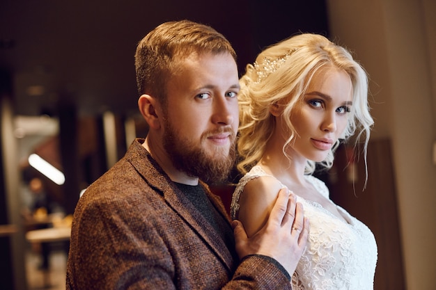 Hipster groom and the bride, love and loyalty.