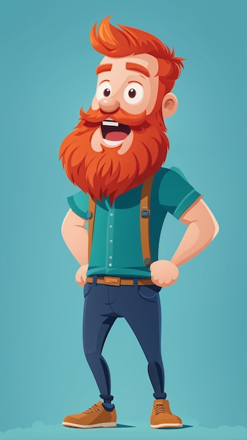 Photo hipster man with red beard vector cartoon character illustration