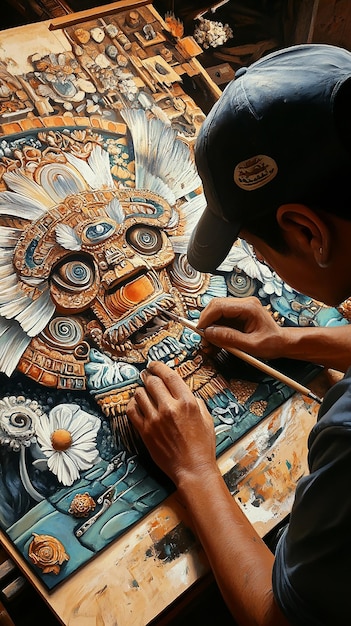 Photo hispanic artist creating inspirational artwork