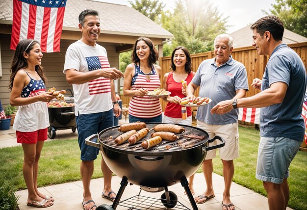 Hispanic Family BBQing for Fourth of July