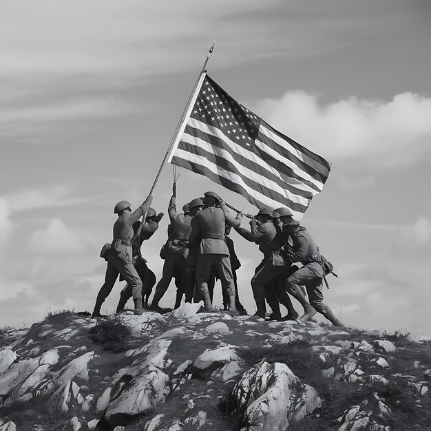 Photo a historic black and white image american flag