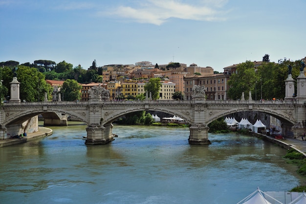 Historic Bridge of Sant'Angelo, also known as "Bridge of Angels" over the Tiber River in Rome, very close to St. Peter's Square and the Castle of Sant'Angelo