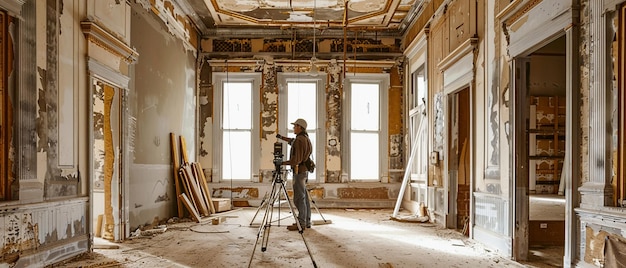 Photo historic building restoration preservationist at work