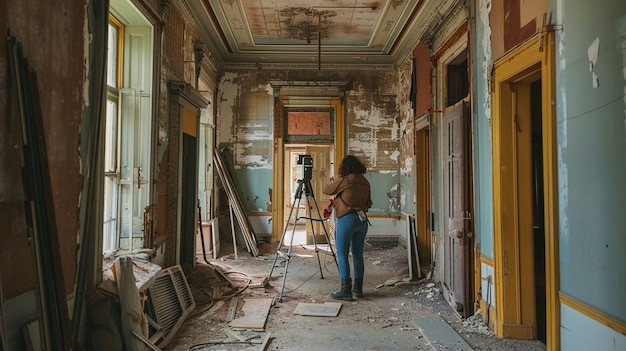 Photo historic building restoration preservationist at work