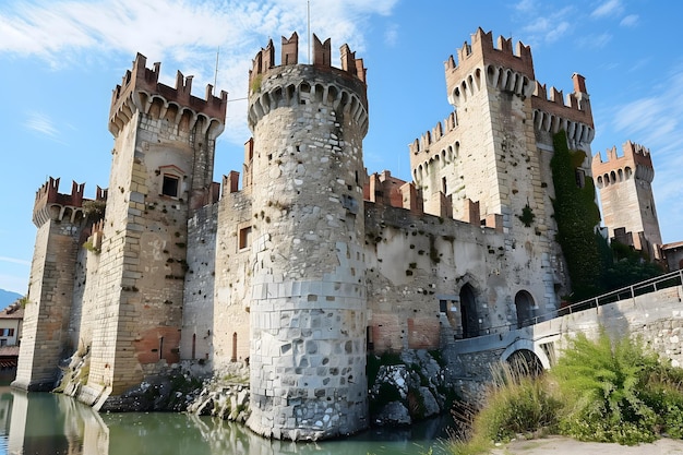 Historic Castle with Towering Walls and a Moat