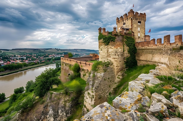 Historic Castle with Towering Walls and a Moat