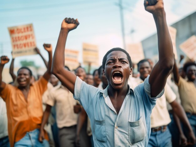 Historic colored photo of a man leading a protest