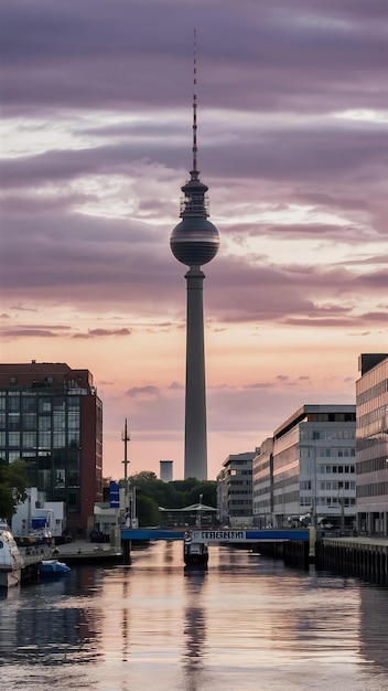 Historic harbor Berlin Historischer Hafen Berlin with Berlin Television Tower Fernsehturm Berlin