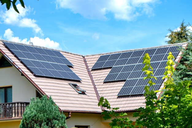 Historic house with modern solar panels on roof