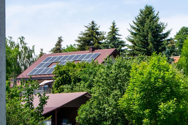 Historic house with modern solar panels on roof