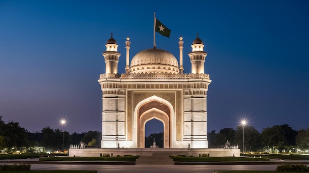 The historic Lahore Resolution monument illuminated at night symbolizing the countrys journey