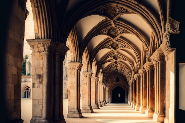 An historic monasterys archway Jeronimos Monasterys cloisters Lisbon 2020 October