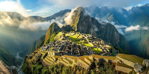 Historic Sanctuary of Machu Picchu on a mountain ridge Eastern Cordillera of southern Peru Andes