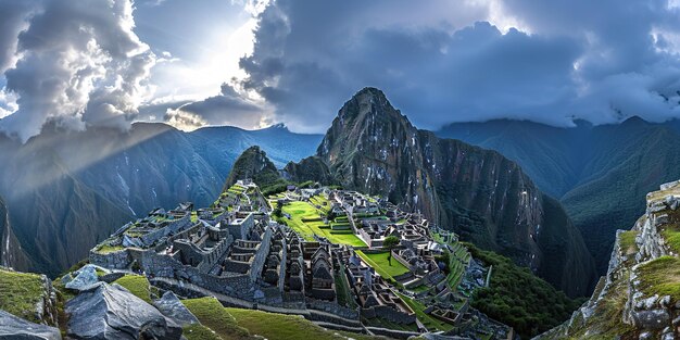 Historic Sanctuary of Machu Picchu on a mountain ridge Eastern Cordillera of southern Peru Andes