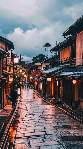 The historic streets of Gion district in Kyoto japan