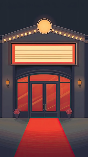 Photo a historic theater entrance with vibrant red carpet and glowing lights