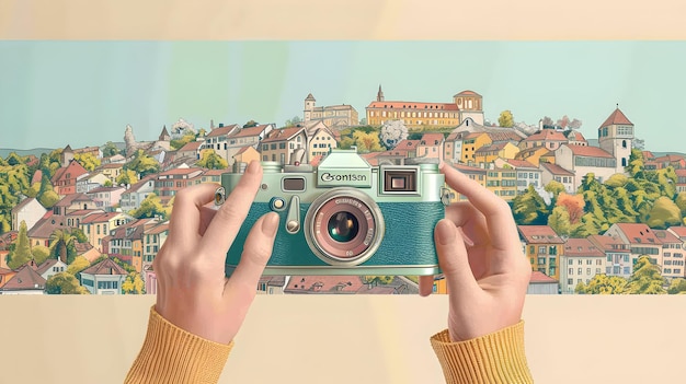 Historic Travel Photography Concept Individual with Vintage Camera and Guidebook 3D Flat Icon on Wh