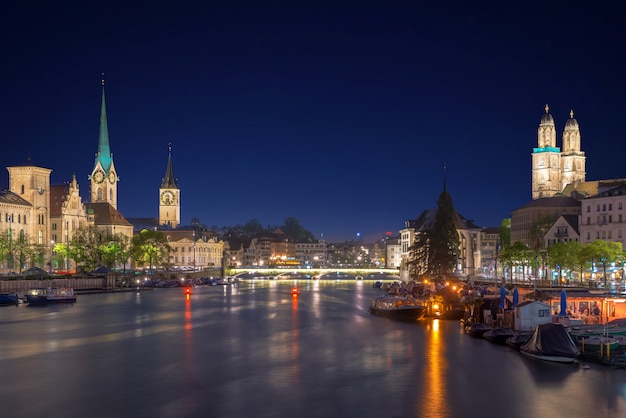 historic Zurich city center with famous Fraumunster Church 