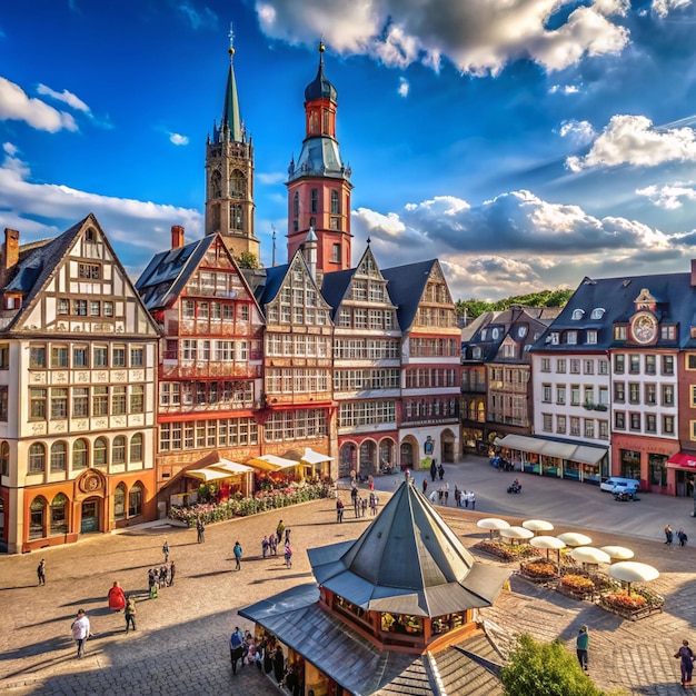 Historical buildings in Romerberg square Frankfurt Germany