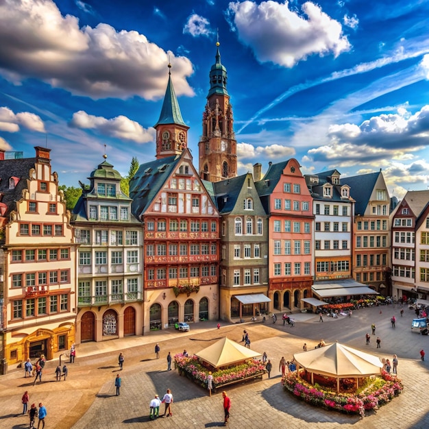 Historical buildings in Romerberg square Frankfurt Germany