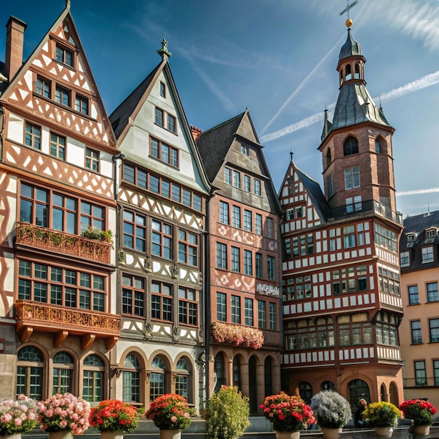 Historical buildings in Romerberg square Frankfurt Germany