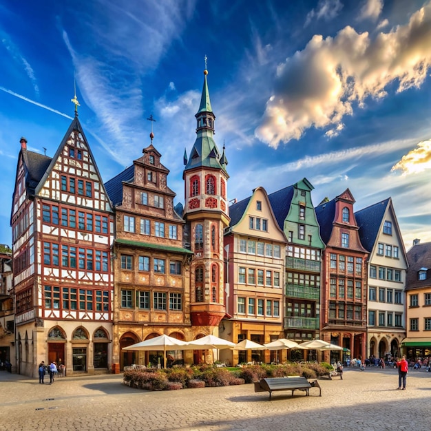 Historical buildings in Romerberg square Frankfurt Germany