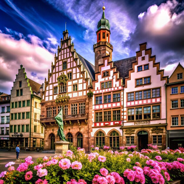 Historical buildings in Romerberg square Frankfurt Germany