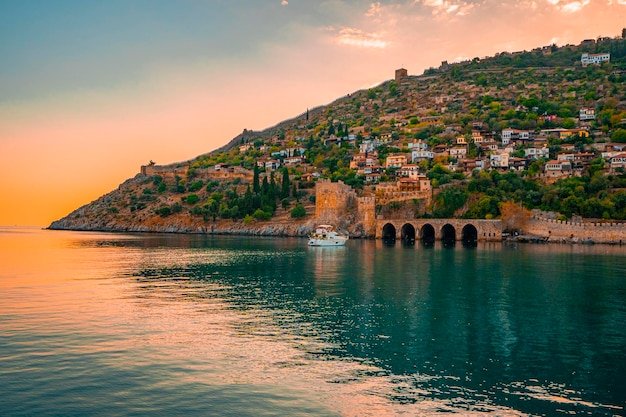 Historical castle and city view from the sea. good holiday