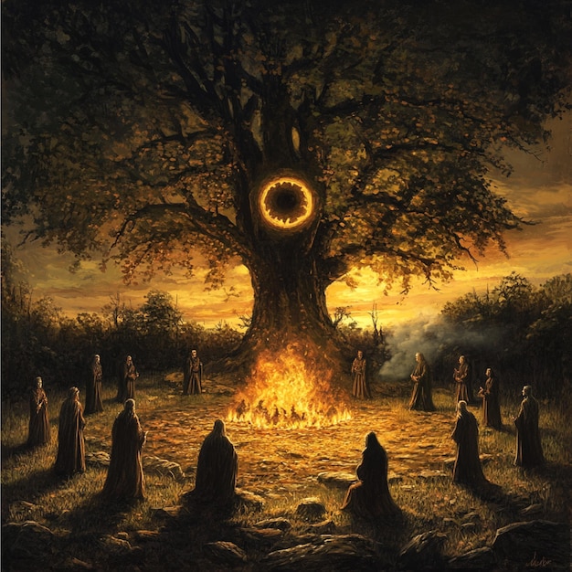 Photo historical depiction of ancient celtic samhain festival