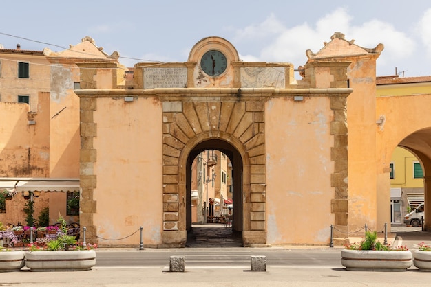 Historical entrance gate to the old Portoferraio town, Province of Livorno, Island of Elba, Italy