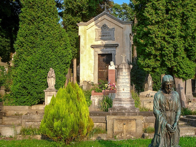 historical Lychakiv cemetery in Lviv. Ukraine . Ancient statues and monuments