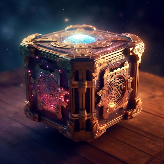 Historical Magical Puzzle Box in a wooden table