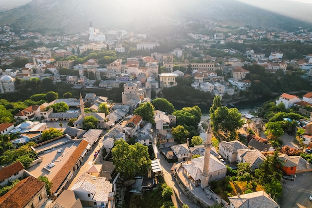 Historical Mostar Bridge known also as Stari Most or Old Bridge in Mostar Bosnia and Herzegovina