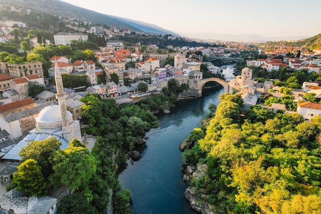 Historical Mostar Bridge known also as Stari Most or Old Bridge in Mostar Bosnia and Herzegovina