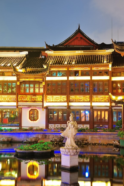 Historical pagoda stile building in Shanghai at night