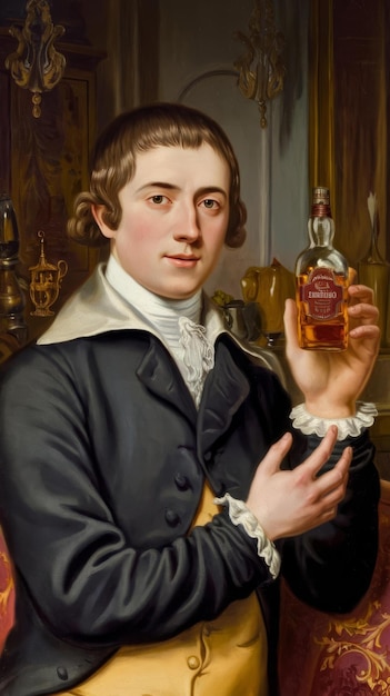 Historical portrt of a young guy with an old fashioned whiskey the concept of aristocracy