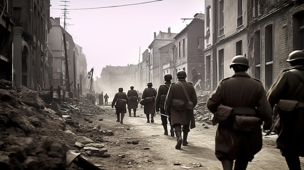 Historical reenactment of soldiers during the Second World War