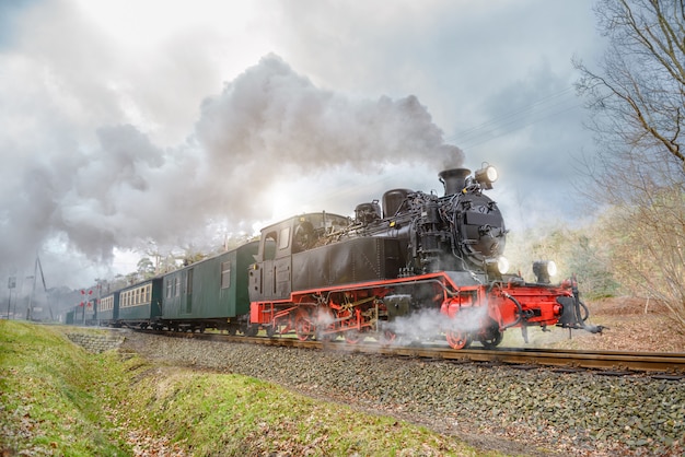 Historical steam train on Rugen in Germany