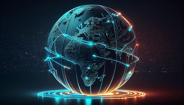 Hitech Global Network connection visualization Futuristic earth globe 3d planet concept Science and technology background Generative AI