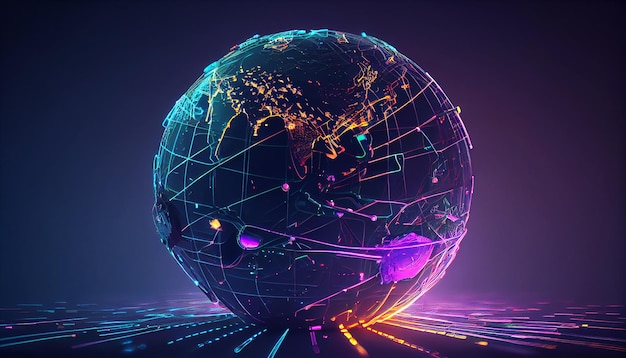 Hitech Global Network connection visualization Futuristic earth globe 3d planet concept Science and technology background Generative AI