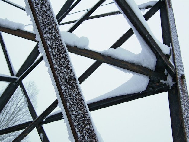 Hoarfrost covered construction. Foggy and frosty. Weather forecast early winter