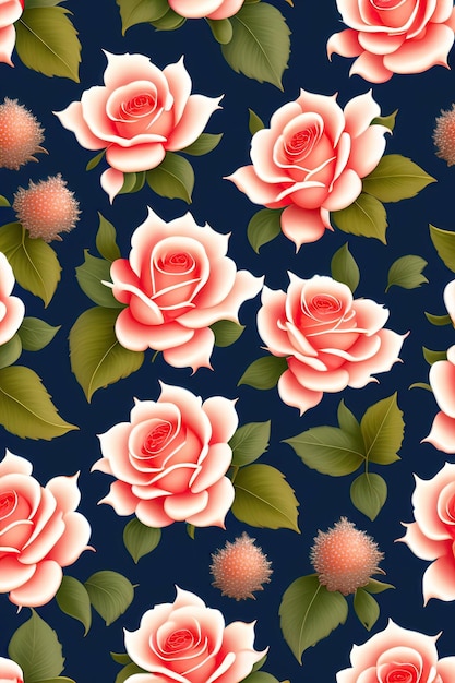 Hoarfrost roses in the autumn garden Beautiful background Seamless repeat pattern